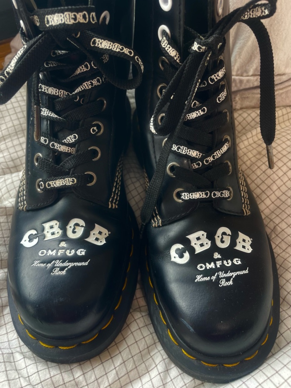 DR MARTEN*Rare* CBGB OMFUG*Black Grunge Punk Combat Boots 7 - Picture 2 of 8